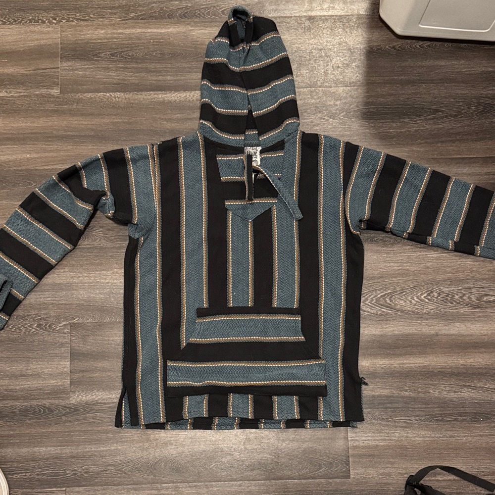 Original senior Lopez Black and Blue Striped Men's Hoodie Sweater